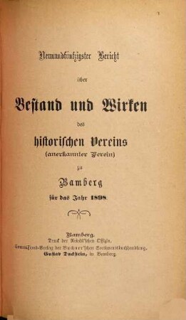 Bericht über Bestand und Wirken des Historischen Vereins zu Bamberg. 59. 1898