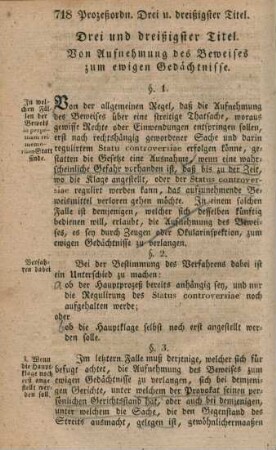 Von Aufnehmung des Beweises zum ewigen Gedächnisse.