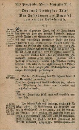 Von Aufnehmung des Beweises zum ewigen Gedächnisse.