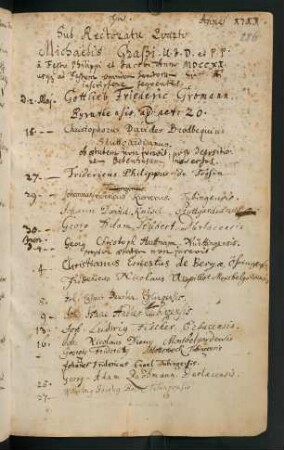 Sommerhalbjahr 1711. Rektorat Michael Graß