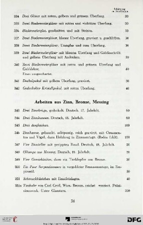Arbeiten au Zinn, Bronze, Messing (Nr. 343-351)