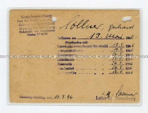 Entlassungsschein des Schwerbeschädigtenheims Hamburg-Harburg für einen Kriegsversehrten