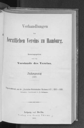 1888: Verhandlungen des Ärztlichen Vereins zu Hamburg