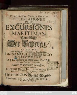 Dissertationem De Eo, Quod Justum Est Circa Excursiones Maritimas
