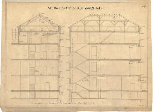 Billing, Hermann; Singen; Krankenhaus - Hauptgebäude, rechter Flügel (Querschnitt; Längsschnitt)