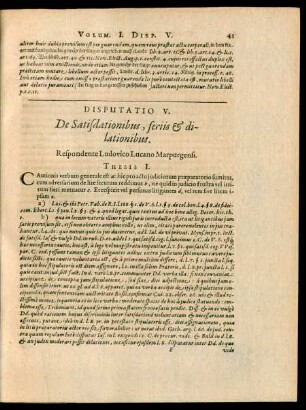 Disputatio V. De Satisdationibus, feriis et dilationibus.
