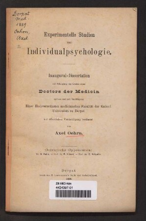 Experimentelle Studien zur Individualpsychologie
