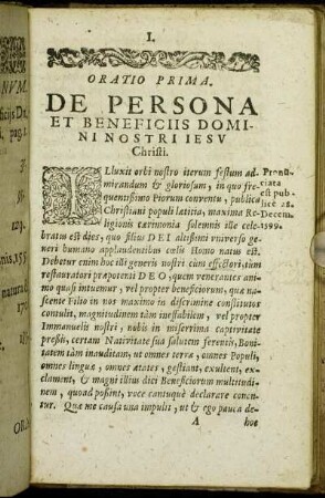 Oratio Prima. De Persona Et Beneficiis Domini Nostri Iesu Christi.