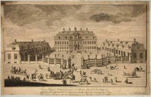 Das Japanische Palais (Holländische Palais 1715 gebaut) vor dem Umbau 1727, am Palaisplatz in Dresden, Blick von der Elbe nach Norden