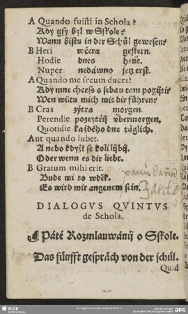 Dialogus Quintus de Schola