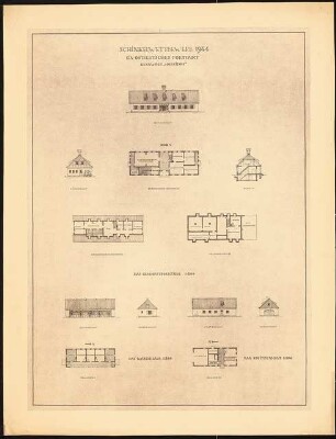 Ostdeutsches Forstamt Schinkelwettbewerb 1944: Geschäfts- und Waschhaus. Grundrisse, Ansichten, Schnitte 1:200