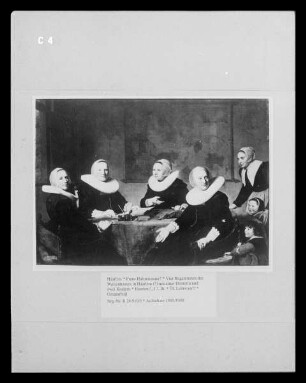 Vier Regentinnen des Waisenhauses in Haarlem (?) mit einer Dienerin und zwei Kindern
