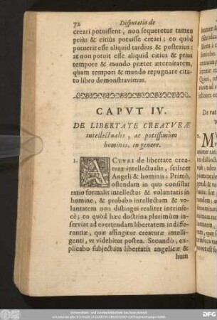 Caput IV. De Libertate Creaturae intellectualis, ac potissimùm hominis, in genere.