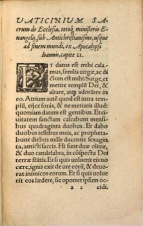 Vaticinium sacrum de ecclesia totoque ministerio evangelij, sub Antichristianismo usque ad finem mundi