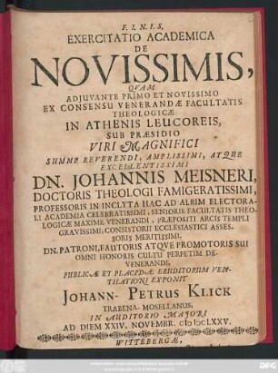 Exercitatio Academica De Novissimis