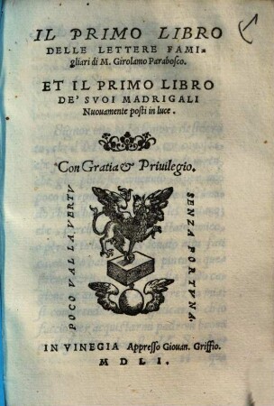 Il ... libro delle lettere famigliari di M. Girolamo Parabosco. 1.
