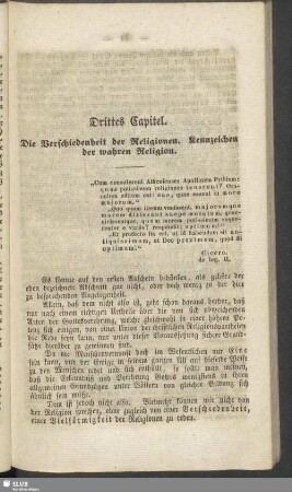 Drittes Capitel. Die Verschiedenheit der Religionen. Kennzeichen der wahren Religion