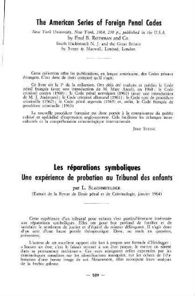 529-530, Les réparations symboliques. Une expérience de probation au Tribunal des enfants, par L. Slachmuylder