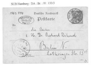 Postkarte an Richard und Paula Dehmel