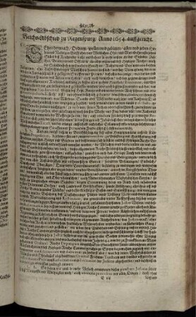 Reichs-Abschied zu Regenspurg/ Anno 1654. auffgericht