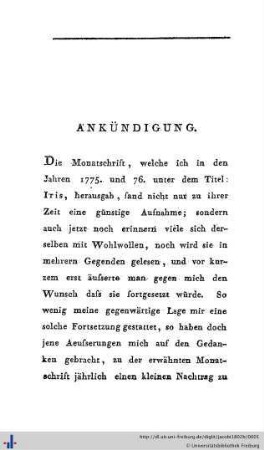 1802 / Ankündigung: Iris: ein Taschenbuch für
