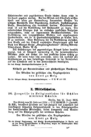 Zeugnisse in Religionslehre für Schüler mittlerer Schulen : [E. Mittelschulen]
