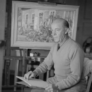Porträt des Malers Karl Kröner in seinem Atelier
