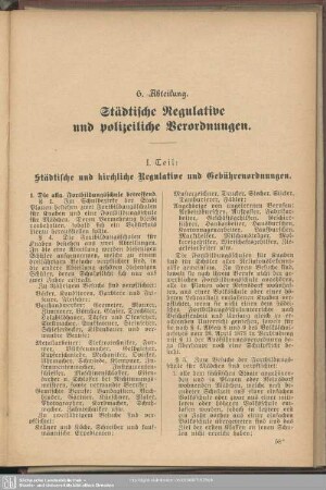 I. Teil: Städtische und kirchliche Regulative und Gebührenordnungen