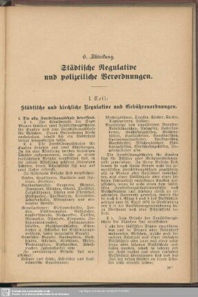I. Teil: Städtische und kirchliche Regulative und Gebührenordnungen
