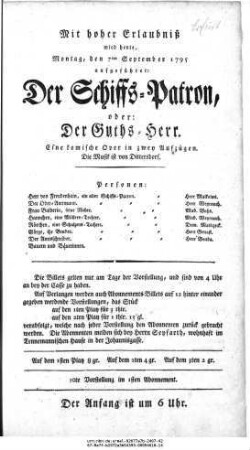 Der Schiffs=Patron, oder: Der Guths=Herr