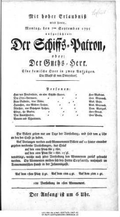 Der Schiffs=Patron, oder: Der Guths=Herr