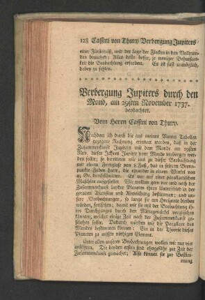 Verbergung Jupiters durch den Mond, am 29sten November 1737.