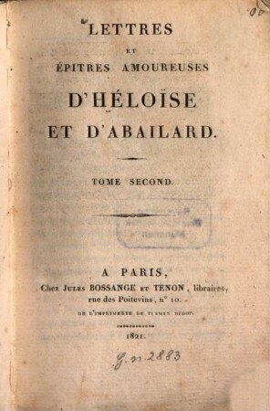 Lettres et épitres amoureuses d'Héloïse et d'Abailard, 2