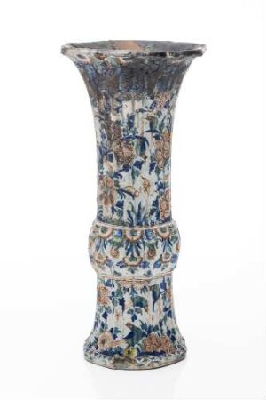 Flötenvase, Vogelmotiv und Indianische Blumen (Kriegsschaden)