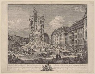 Die Trümmer der ehemaligen Kreuzkirche zu Dresden