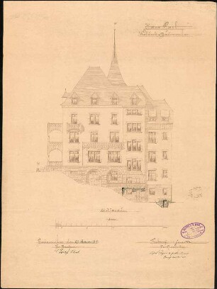 Erbauung des Hauses Paul Waldeck; Badenweiler; Ostfassade; gef. v. Architekten Walther und Fr. Bauer