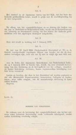 Litt. G. Memorie van toelichting