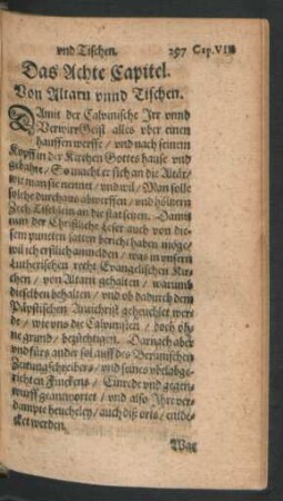 Das Achte Capitel. Von Altarn unnd Tischen.