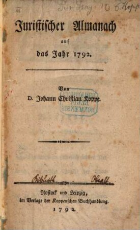Juristischer Almanach : auf d. Jahr .... 1792