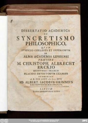Dissertatio Academica De Syncretismo Philosophico