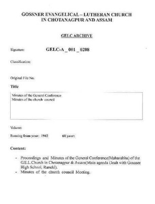 Minutes of the General Conference, Minutes of the Church Council