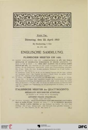 Erster Tag: Dienstag, den 22. April 1913. Englische Sammlung (Nr. 276-455)
