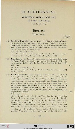 III. Auktionstag: Mittwoch, den 30. Mai 1934, ab 3 Uhr nachmittags (Nr. 415-634)