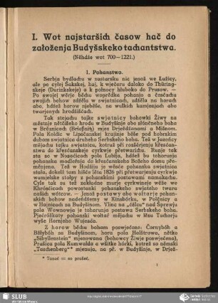 I. Wot najstaršich časow hač do załoženja Budyšskeko tachantstwa : (Něhdźe wot 700-1221)