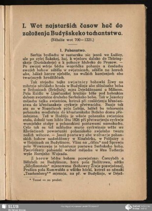 I. Wot najstaršich časow hač do załoženja Budyšskeko tachantstwa : (Něhdźe wot 700-1221)