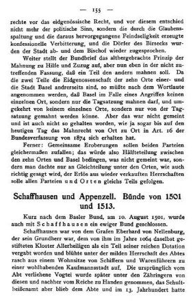 Schaffhausen und Appenzell. Bünde von 1501 und 1513.
