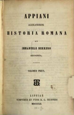 Appiani Alexandrini Historia Romana, Volumen prius