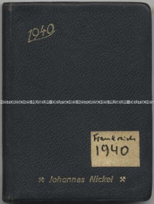 Taschenkalender von 1940 mit Tagebucheinträgen eines Offiziers der Wehrmacht