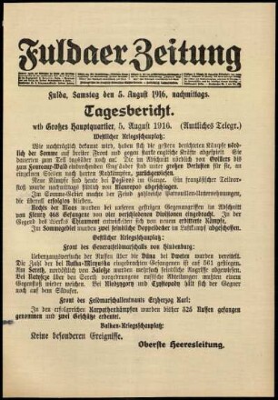 Ausgabe vom Samstag, den 05. August 1916.
