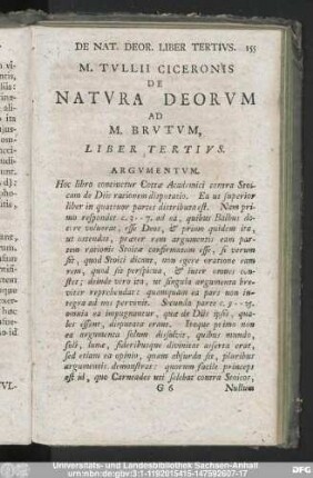 M. Tullii Ciceronis De Natura Deorum Ad M. Brutum, Liber Tertius.